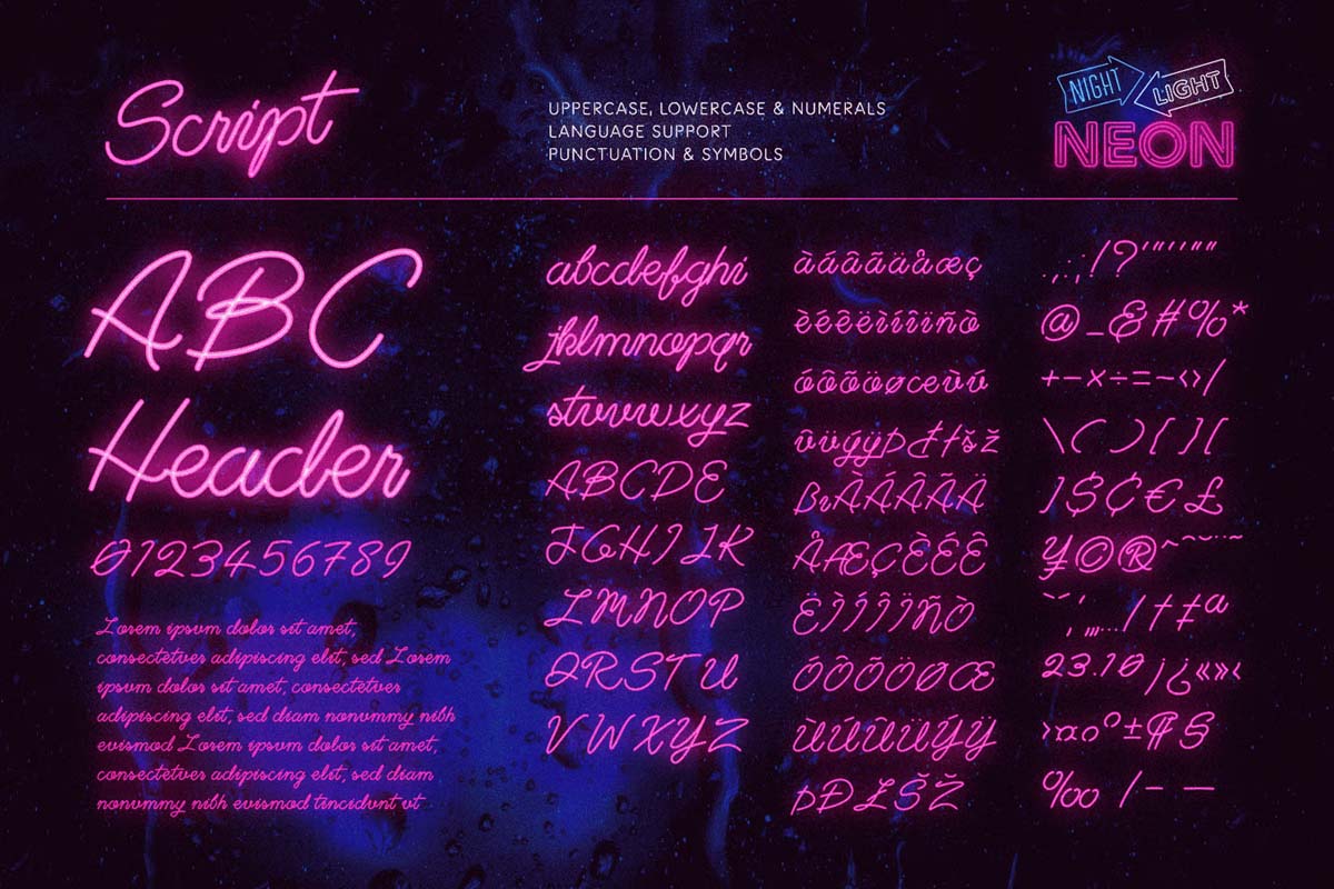 Retro Neon – Font LED Neon viết tay hoài cổ